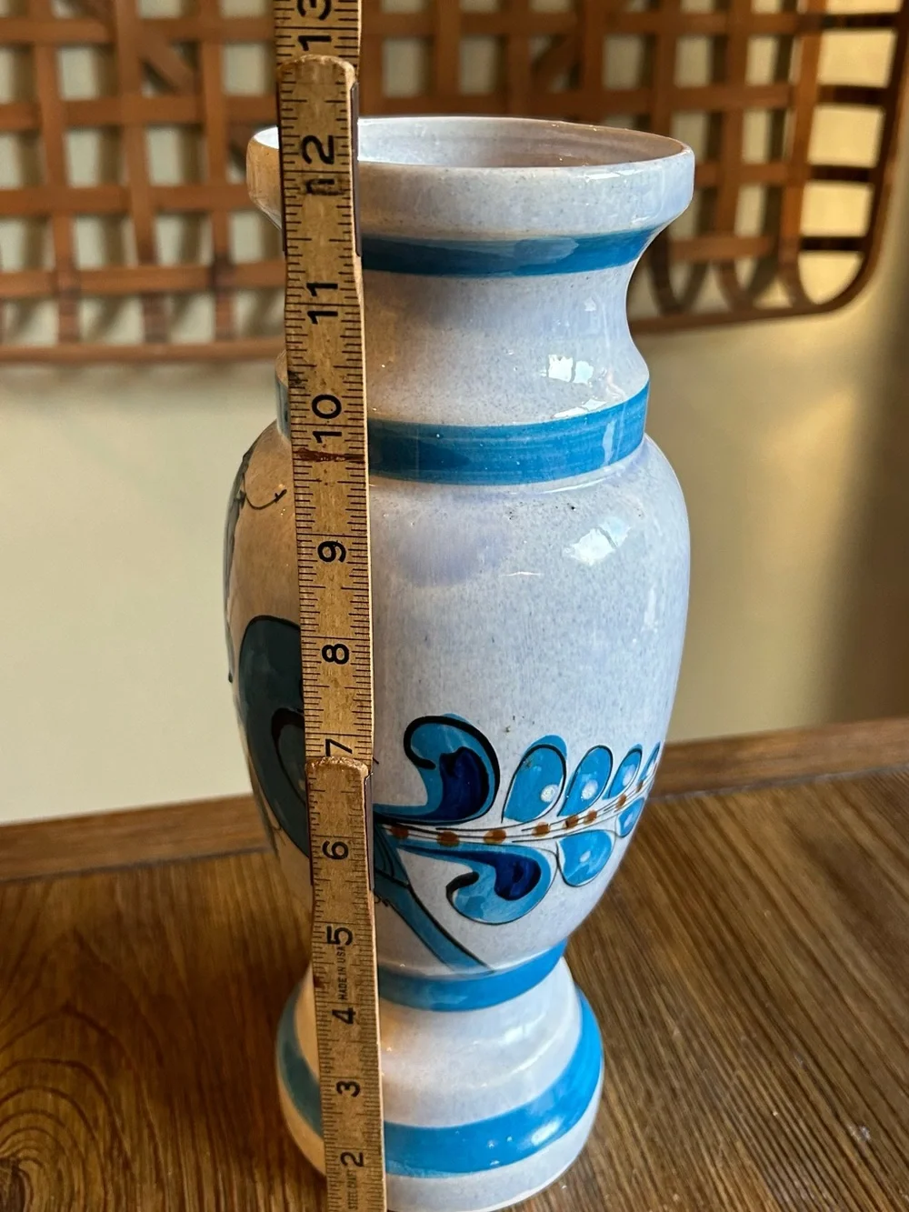 Blue Hand-Painted Pottery Vase with Bird and Floral Motif|Tonala Made in Mexico